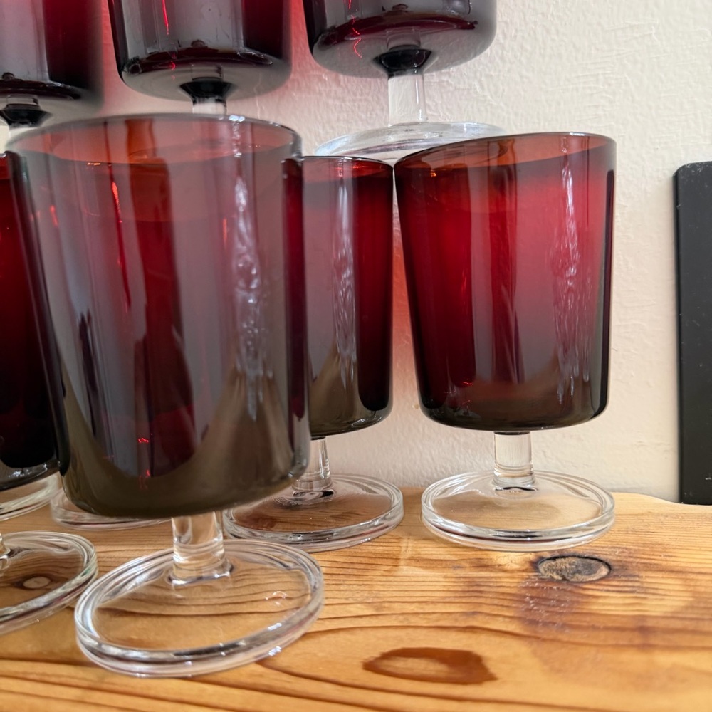 Rare Luminarc Ruby Red Cavalier‎ French Stemware Set of 9